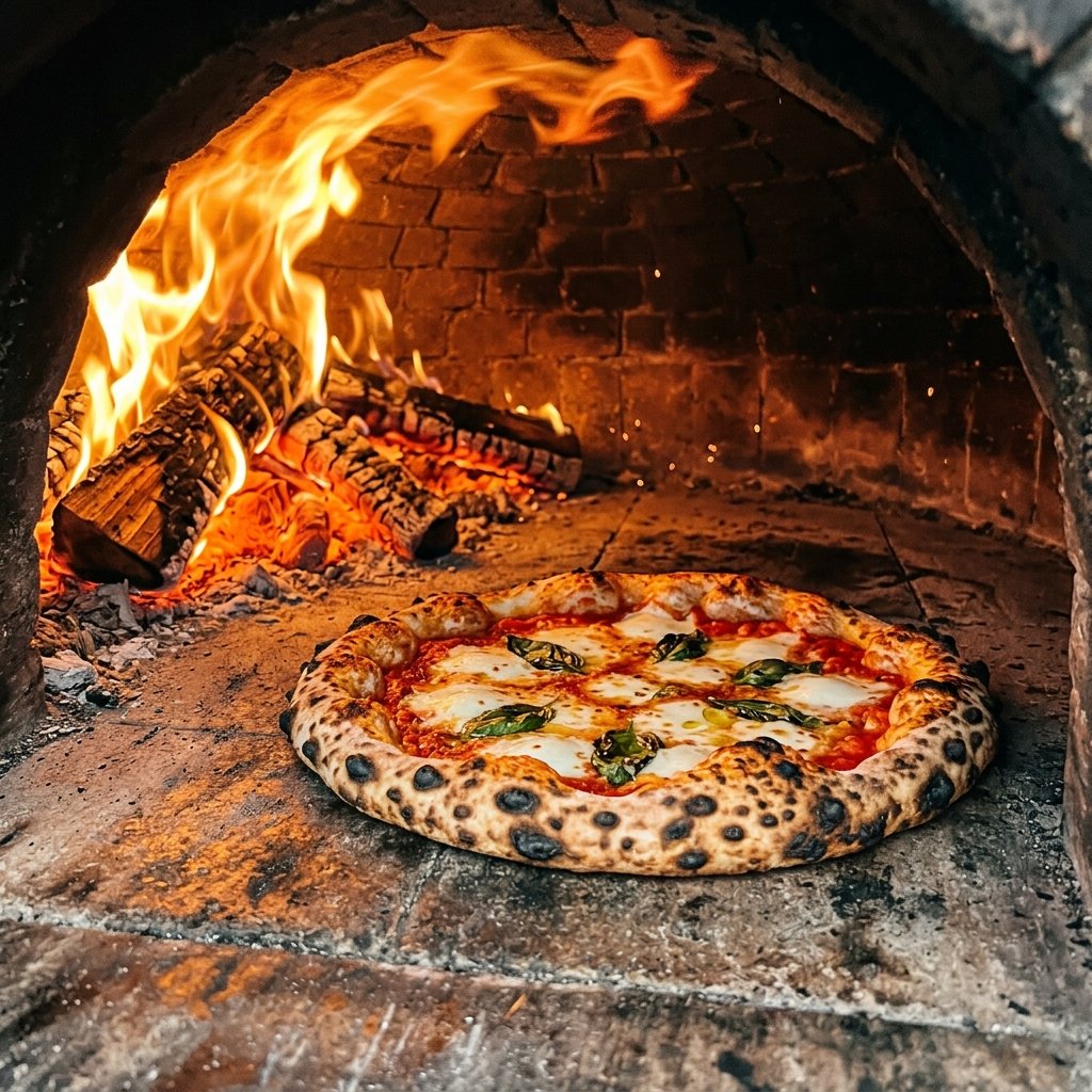 Pizza in forno a legna rovente
